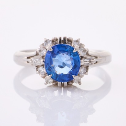 Platinum, Modern, 1.43ct Sapphire / .17ct Diamond Ring