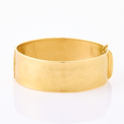 18ct Yellow Gold, Handmade Satin Hammered Finish Bangle, 33.0 grams