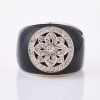 14ct White Gold, Modern, Domed Onyx / CZ Flower Ring (Onyx damaged)