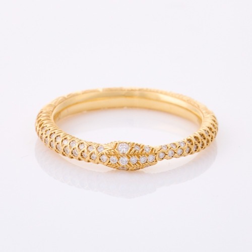 Gucci, 18ct Yellow Gold, Diamond Snake Ring, Size L with Box