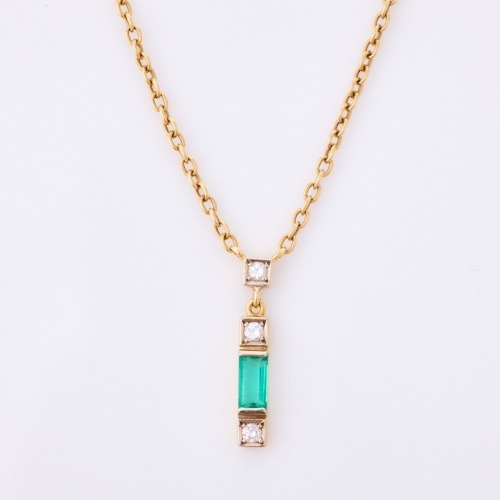 18ct Yellow Gold, .39ct Emerald / .15ct Diamond Pendant on 9ct Yellow Gold 47cm Chain