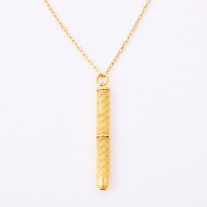 18ct Yellow Gold, Vintage, Toothpick Pendant on 14ct Yellow Gold 75cm Chain, circa 1973