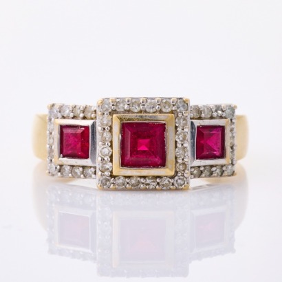 10ct Yellow / White Gold, .25ct Diamond / Synthetic Ruby Ring