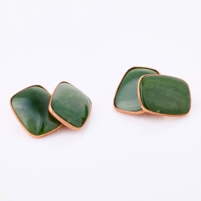 9ct Rose Gold, Vintage, Cufflinks Set with Greenstone