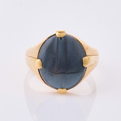 15ct Yellow Gold, Vintage, Cabochon cut Hematite Ring