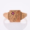 9ct Rose Gold, Small Signet Ring with Red Stone