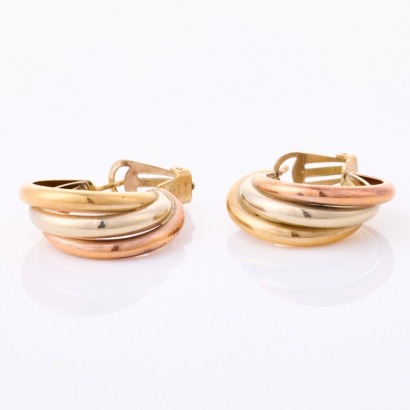 9ct Tri-colour Gold, Hollow Hoop Earrings