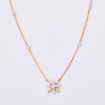 18ct Yellow Gold, .37ct Diamond Set Star Necklace - Near new