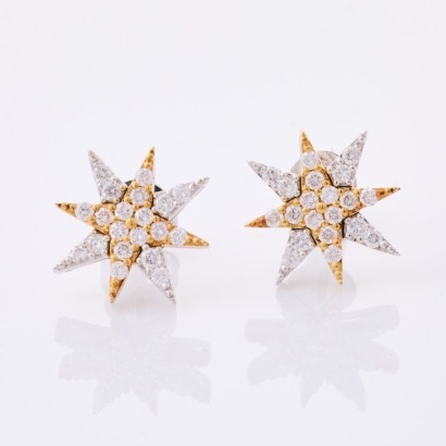 18ct Yellow Gold, Diamond Set Star Stud Earrings - Near new