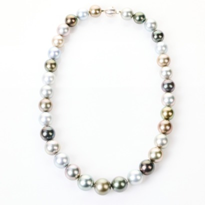 A 47cm Tahitian Pearl Necklace of 12mm - 21mm Graduated Pearls with 18ct Yellow Gold Diamond Ball Clasp