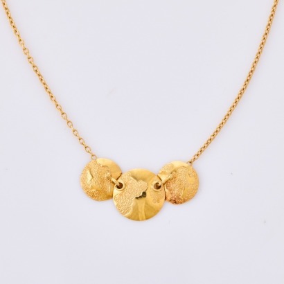 18ct Yellow Gold, Modern, 41cm French Necklace with Textured Gold Discs