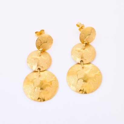 18ct Yellow Gold, Modern, French Disc Drop Earrings