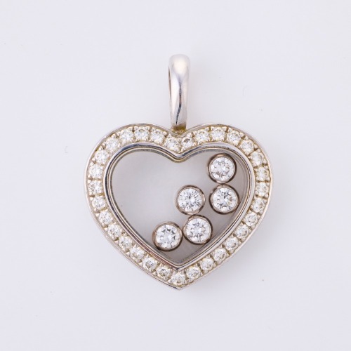 Chopard, 18ct White Gold, Heart Shaped .54ct Happy Diamond Pendant