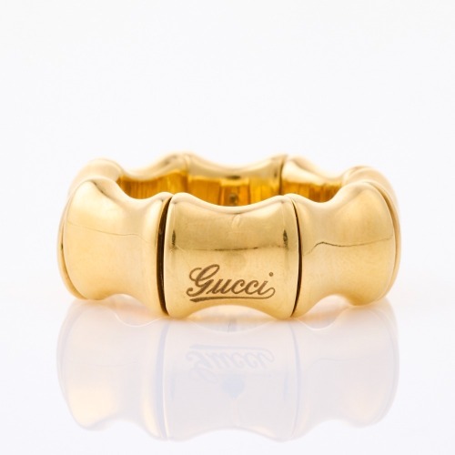 Gucci, 18ct Yellow Gold, Flexible 6.7mm Bamboo Ring with Box