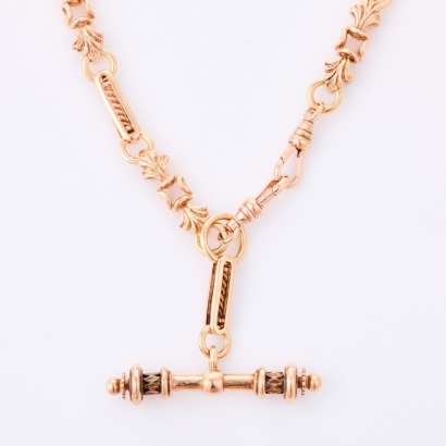 9ct Rose Gold, 48cm Fob Chain with T Bar Pendant