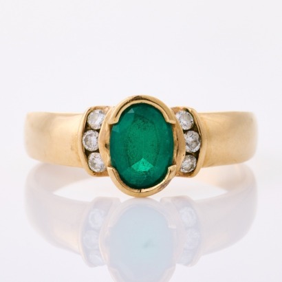 9ct Yellow Gold, Modern, .09ct Diamond / Synthetic Emerald Ring