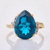 9ct Yellow Gold, Modern Treated Blue Topaz / .10ct Diamond Cocktail Ring