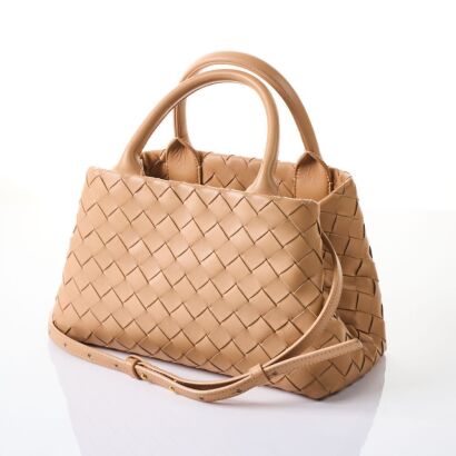 Bottega Veneta, Almond Intrecciato Lambskin Top Handle Bag