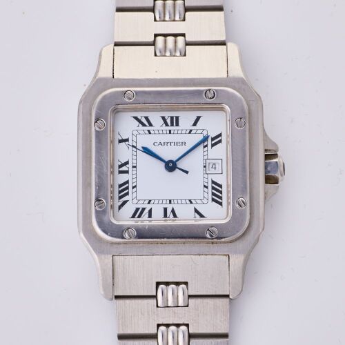 Stainless Steel, 29mm Cartier Santos Carree "Godron" Bracelet, Automatic Wristwatch, circa 1980's