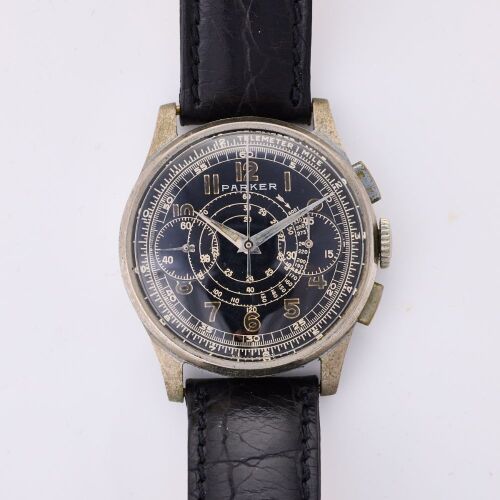 A Nickle-Silver Cased, Vintage, 34mm Parker Chronograph Wristwatch, circa 1940's