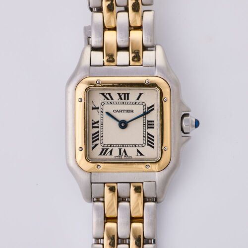 Stainless Steel / Gold, 22mm Cartier Santos Panthere Small Model Quartz Wristwatch