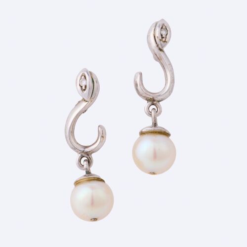 Silver / Palladium, 8.5mm Pearl / .03ct Diamond Earrings