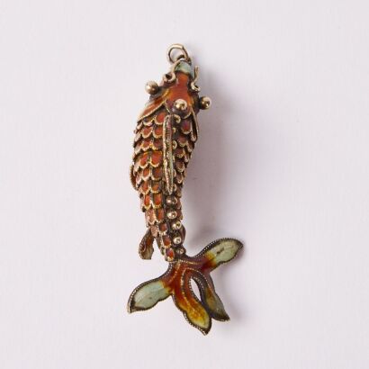 A Vintage Cloisonne Enamel 900 Silver Articulated Koi Pendant