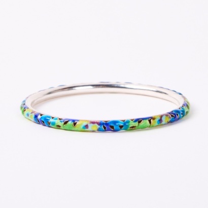 An Antique Sterling Silver Cloisonne Bangle