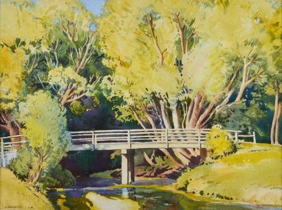 C SAVAGE Wooden Bridge over Avon River at Fendalton Rd. Deans Ave. Corner