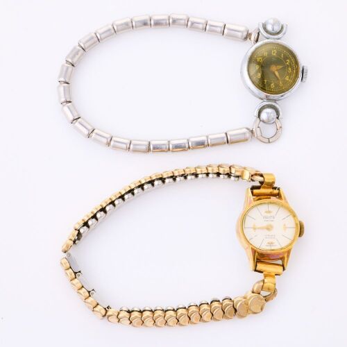 Two Cocktail Wristwatches - One Silver-tone / French - One Gold Plated /Swiss