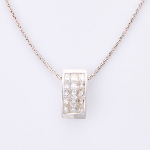 18ct White Gold, Modern, .39ct Princess Cut Diamond Pendant on 45cm Chain