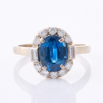 14ct White Gold, Modern, 2.20ct Sapphire / .31ct Diamond Ring