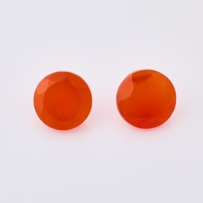 A Pair of Loose, 2.47ct, Round Mixed Cut Carnelian Stones