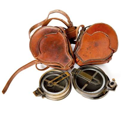 Two Vintage Bronzed Brass Case Surveyors Sight Compass