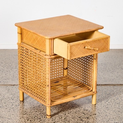 A Vintage Rattan Bedside Table