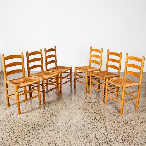 A Set Of Six Rustic Ladder Back Rush Seat Chairs