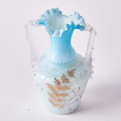 A Victorian Blue Glass Vase with Gilt Fern Design