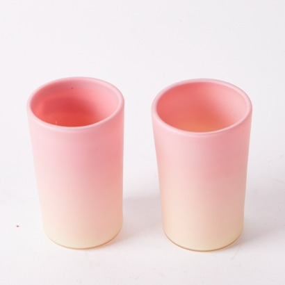 A Pair of Frosted Pink and Yellow Art Glass Tumblers