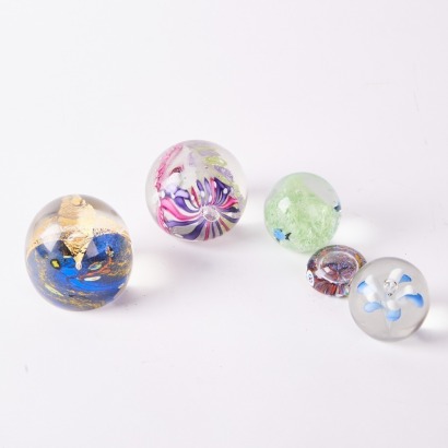 A Collection of Five Art Glass Paperweights