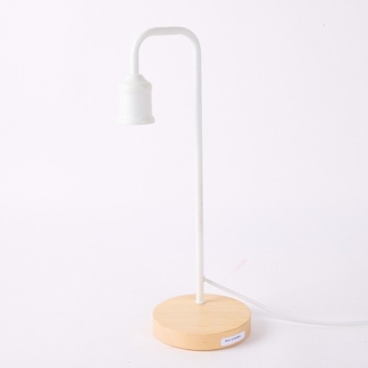 A Minimal Table Lamp In White With Wood Base