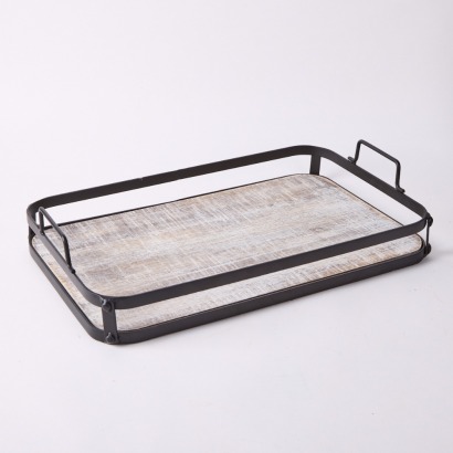 A Contemporary Metal & Wood Serving Tray