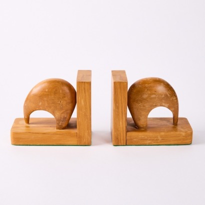 A Pair Of Rimu Bookends In The Shape Of A Stylised Kiwi