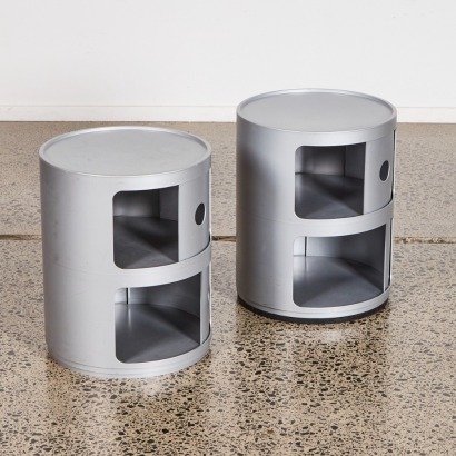 A Pair of Silver Kartell Componibili Side Tables by Anna Castelli