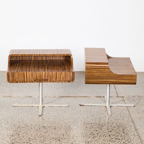 A Pair Of Mid-Century Style Italian Bedside Cabinets In Wengewood