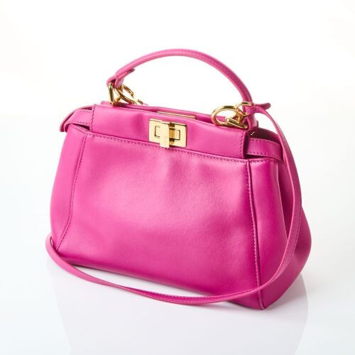 Fendi, Mini Peekaboo Magenta Nappa Leather Bag