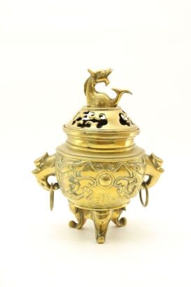 A Chinese 20th Century Elephant-nosed Handled Lidded Censer