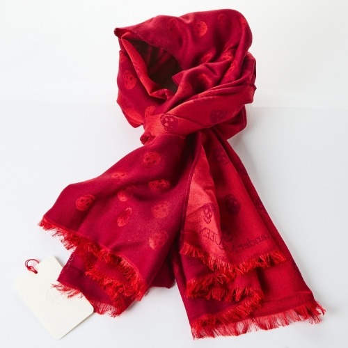 Alexander McQueen, Wool Silk Red Skull Scarf with Box