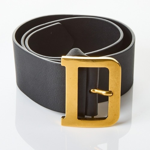 Christian Dior, Gold Buckle Wide Black Leather Belt