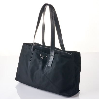 Prada Black Nylon and Leather Tote Bag