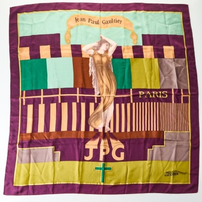 Jean Paul Gaultier Aubergine and Gold Printed Scarf